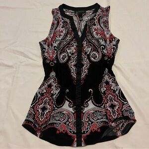 INC International Concepts Black Paisley Sleeveless Top - Size S